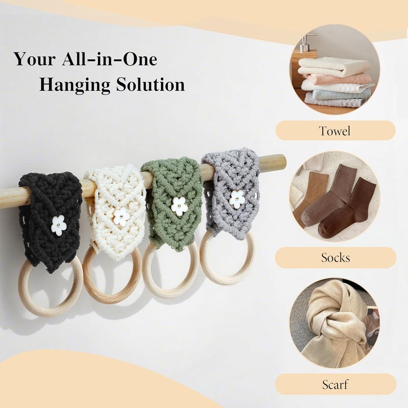 BROWNLILY 4 Pcs Handmade Crochet Towel Holder with Unique Flower Button for Bathroom, Hanging Towel Rack for Kitchen, Macrame Towel Hanger Over The Cabinet Oven Stove Door - Single Ring - Image 4